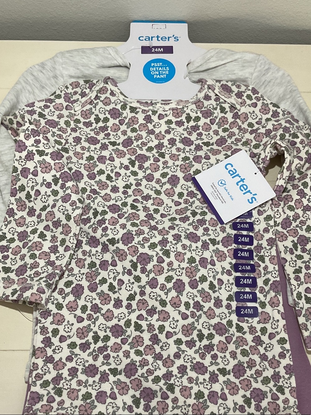 Carter's 3-piece Set - 24 months - Grey and Lavender Flowers